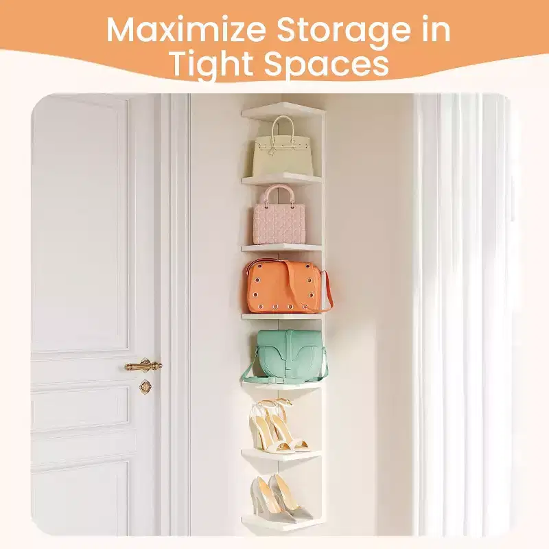 7-Tier Floating Wall Shelf White, Wall Mounted Display and Storage for Bedroom, Living Room, Office