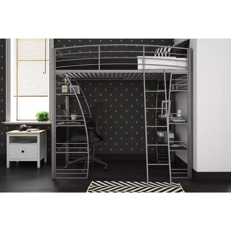DHP Sage Studio Twin Metal Loft Bed with Integrated Desk and Shelves