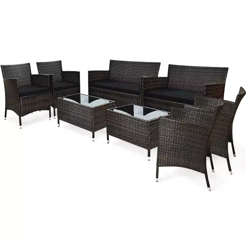 Costway 8PCS Rattan Patio Furniture Set Cushioned Sofa Chair