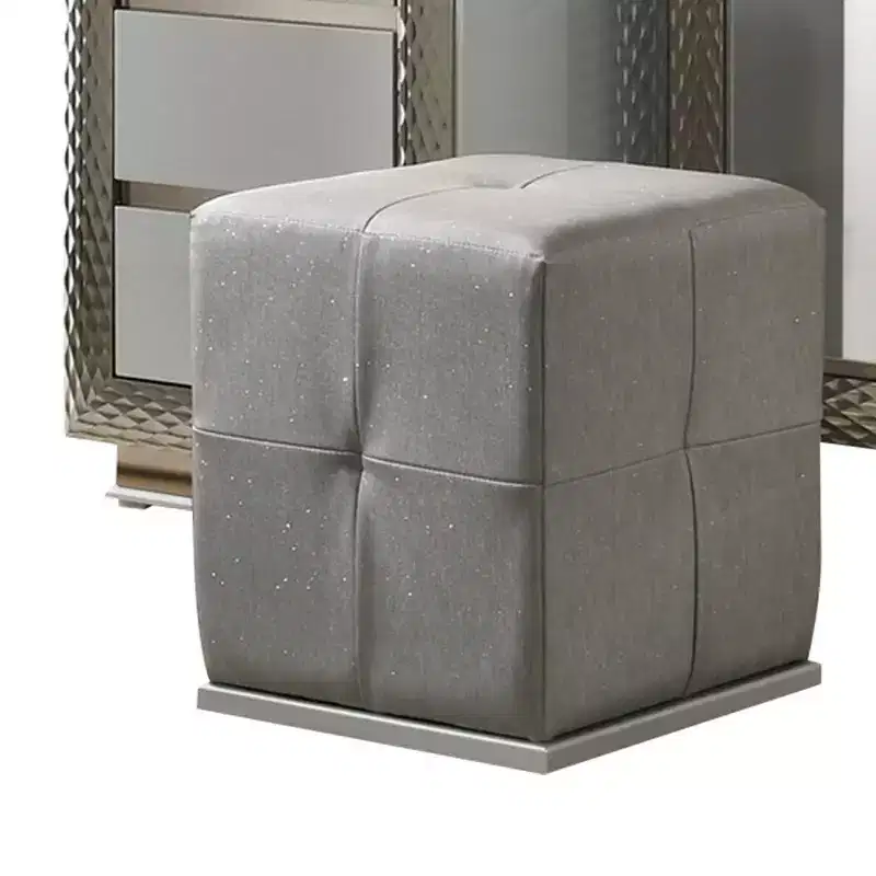 Royal Hampton 3Pc Vanity Dressing Table Set W Stool, Gray, Satin Fabric, Rubberwood