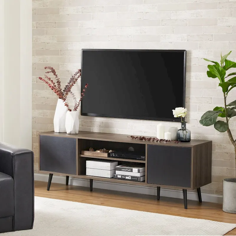 Mid Century Modern TV Stand 61.6 inch Black & Grey