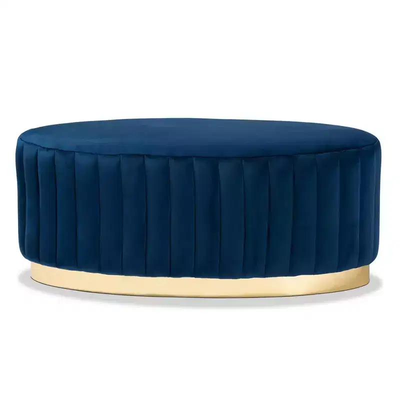 Kirana Velvet Fabric Upholstered and PU Ottoman Gold - Baxton Studio
