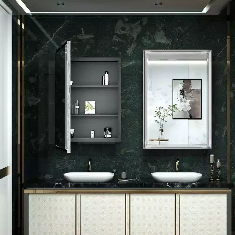 Keonjinn24 in. W x 36 in. H Metal Framed Rectangular Framed Recessed/Surface Mount Medicine Cabinet with Mirror