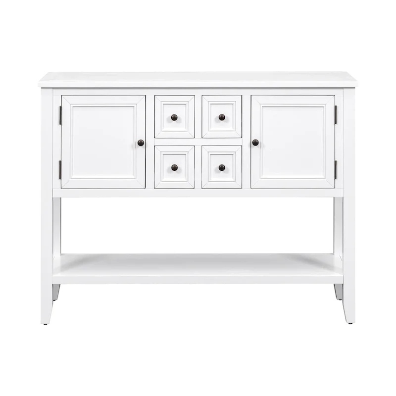 White 4-Drawer Buffet Sideboard Console Table with Bottom Shelf