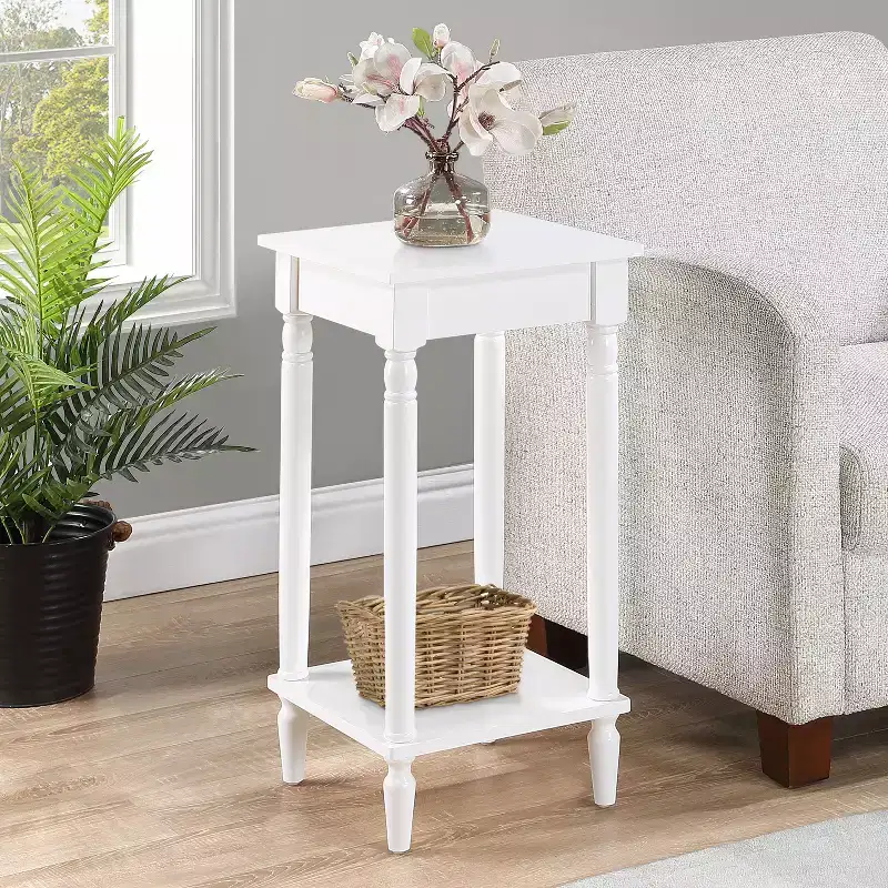 Two-Tier End Table with Shelf and Turned Legs, Traditional Style for Living Room, Bedroom