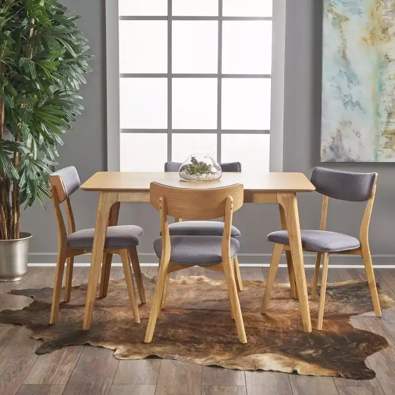 Leora Mid-Century Modern Wood Fabric Upholstered 5 Piece Dining Set