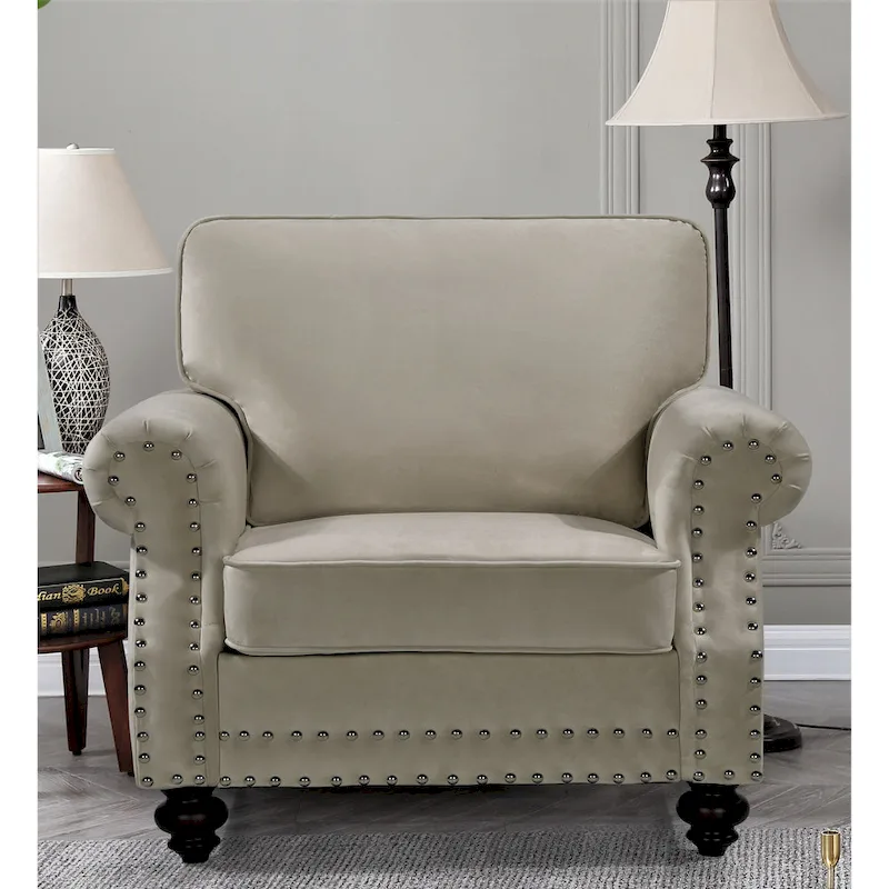 Ramos Nailhead Velvet 3-Piece Set-Loveseat Sofa and Chair