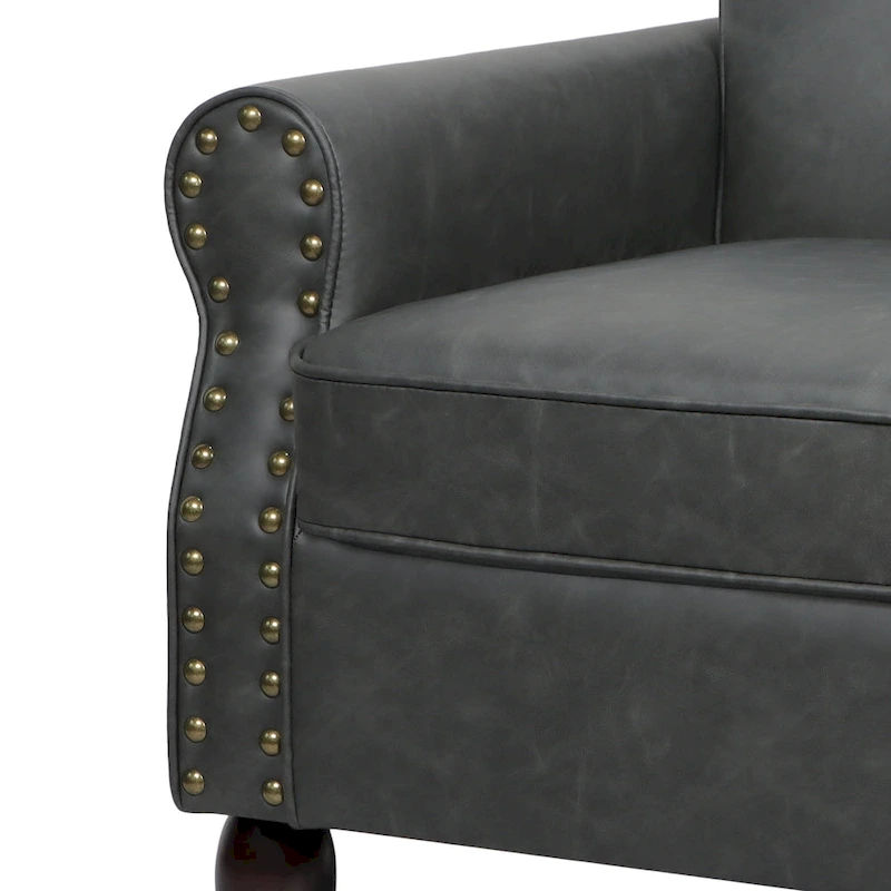 Rolled Armrests PU Accent Chair with Nailhead Trim (Set of 2)