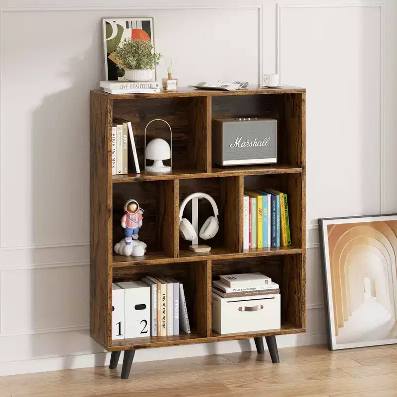 Celebalcony 3 Tier Bookcase with Legs Cubeicals Retro Wood Organizer Storage Bookcase, Freestanding Open Book Shelves for Bedroom,Living Room
