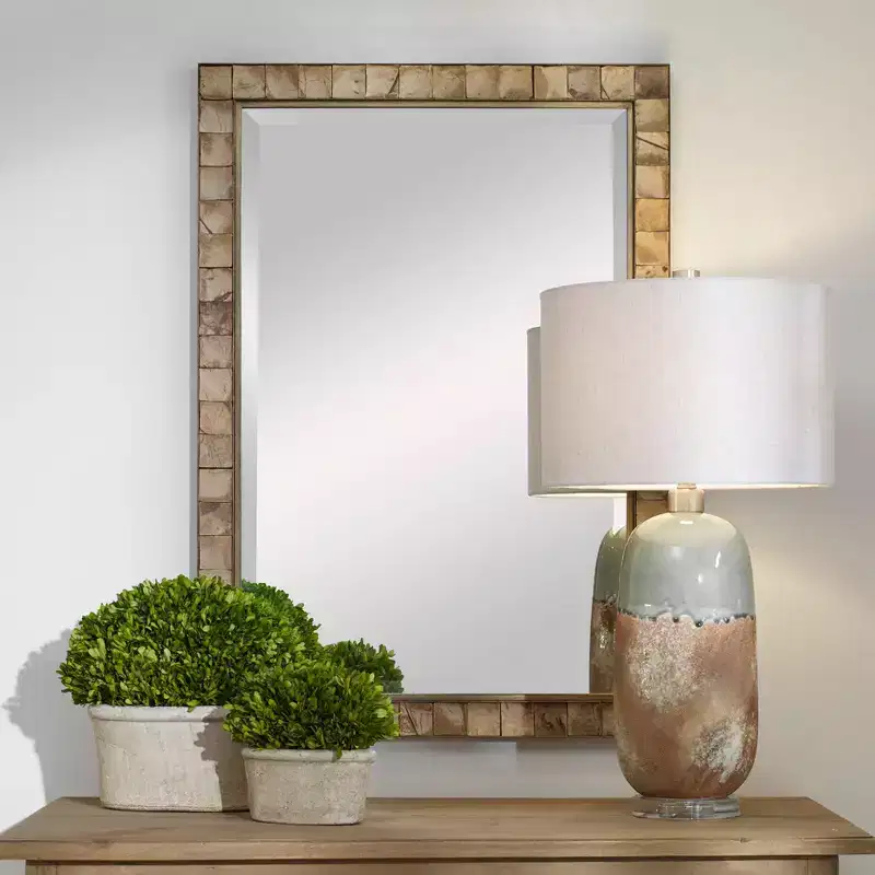 Uttermost Rectangular Vanity Decorative Wall Mirror Rustic Beveled Dark Gold Polished Coconut Frame 27 3/4 Wide for Bathroom