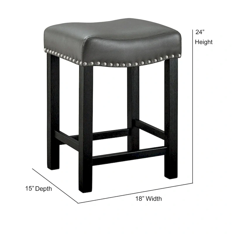 Counter Stool with Faux Leather Seat - Set of 2