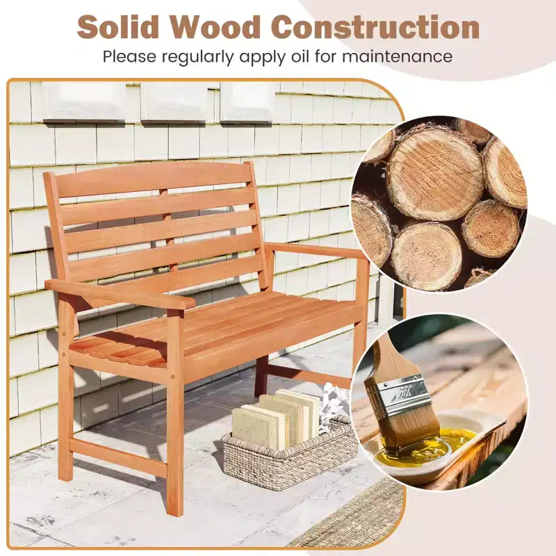Costway Wooden Garden Bench 2-Person Patio Loveseat with Slatted Backrest Natural