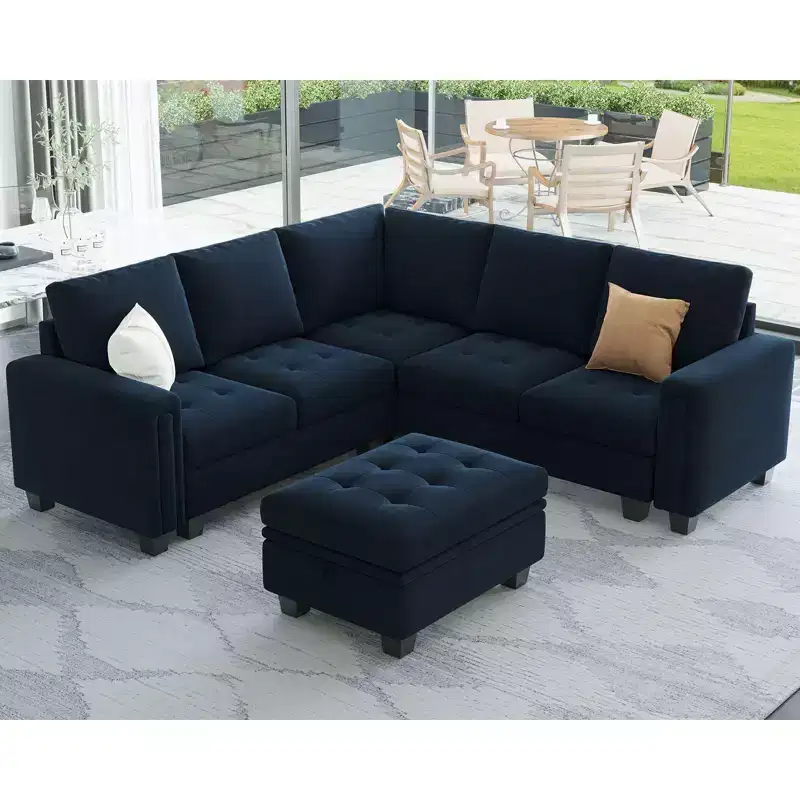 Belffin Modular Velvet Tufted L Shaped Couch with Storage Ottoman Sectional Couch with Reversible Chaises Corner Sofa