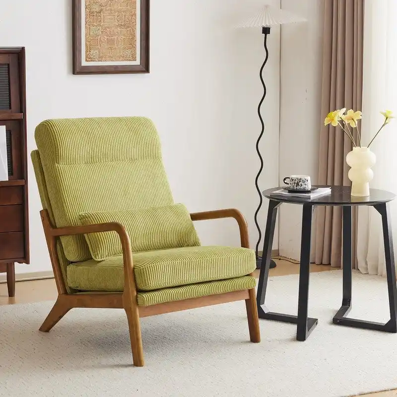 High Back Solid Wood Armrest Backrest Leisure Chair Accent Chair