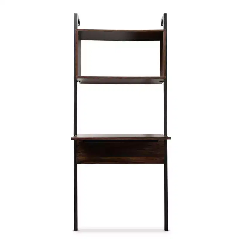 Fariat Walnut Wood and Metal Display Shelf with Desk Brown/Black - Baxton Studio