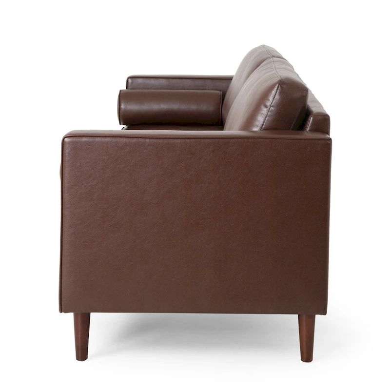 Modern 82.25 Faux Leather 3-Seater Sofa with Wood Legs