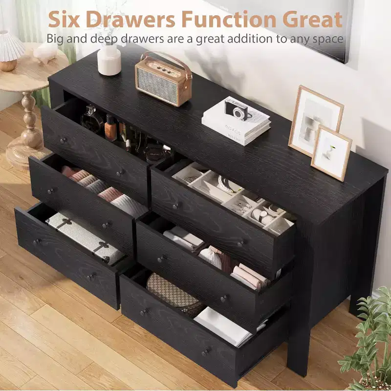 6 Drawer Dresser for Bedroom, Closet Chest with Sturdy Handles, Wooden Dresser Storage Organizer for Living Room, Nursery, Entryway