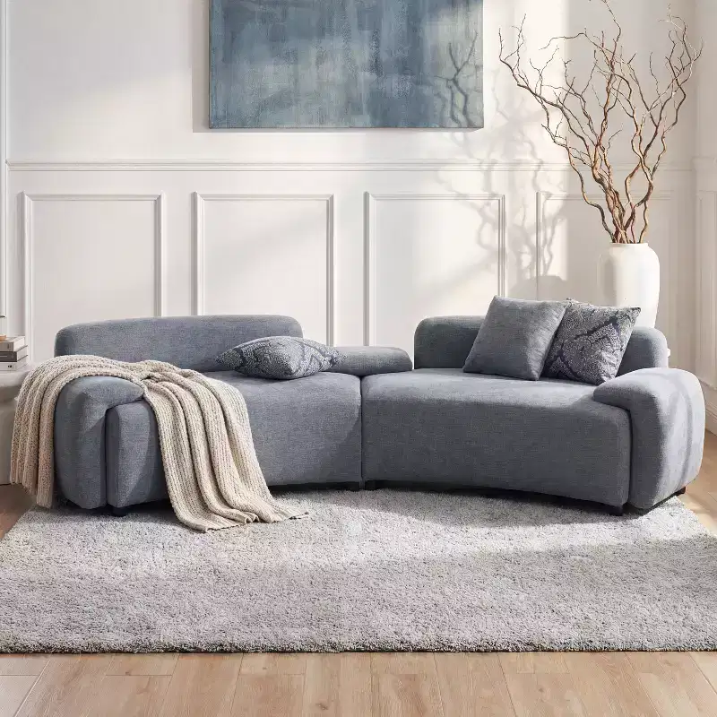 Christopher Knight Home Alvis Modern 122 Curved Fabric Upholstered 4-Seater Sofa Couch with 3 Pillows