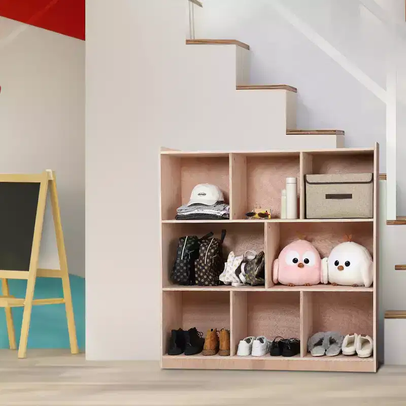 3-Tier Montessori Solid Wood Shelves Toy Organizers and Storage, 8-Compartment Storage Cabinet w/4 Wheels, for Toddler Kids Room, Classroom, Nursery