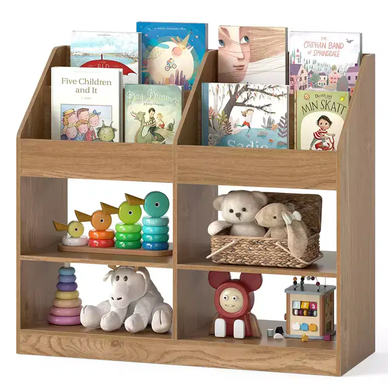 3-Tier Kid's Bookshelf w/Display Rack & 4 Compartments for Kids Room Playroom