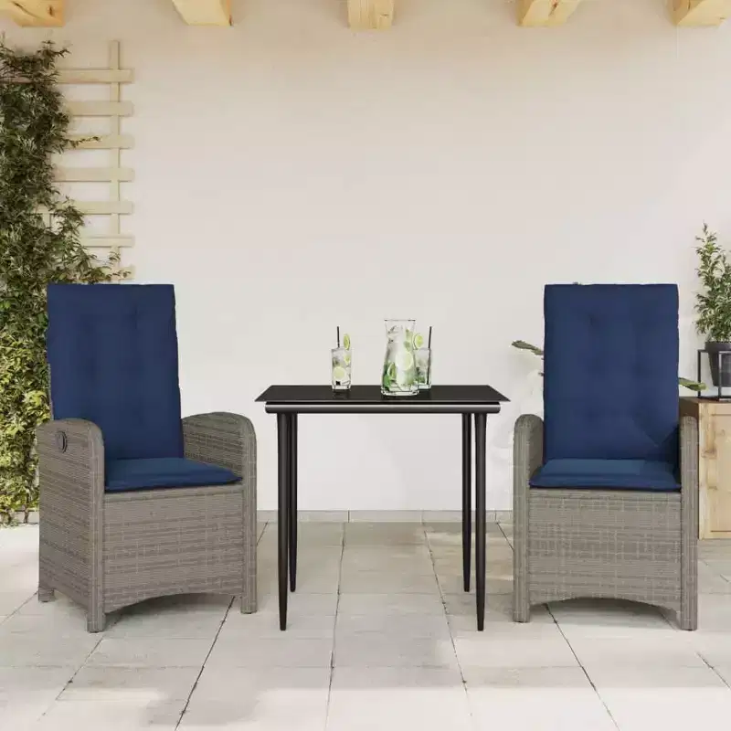 vidaXL Outdoor Dining Set with Cushions and Poly Rattan