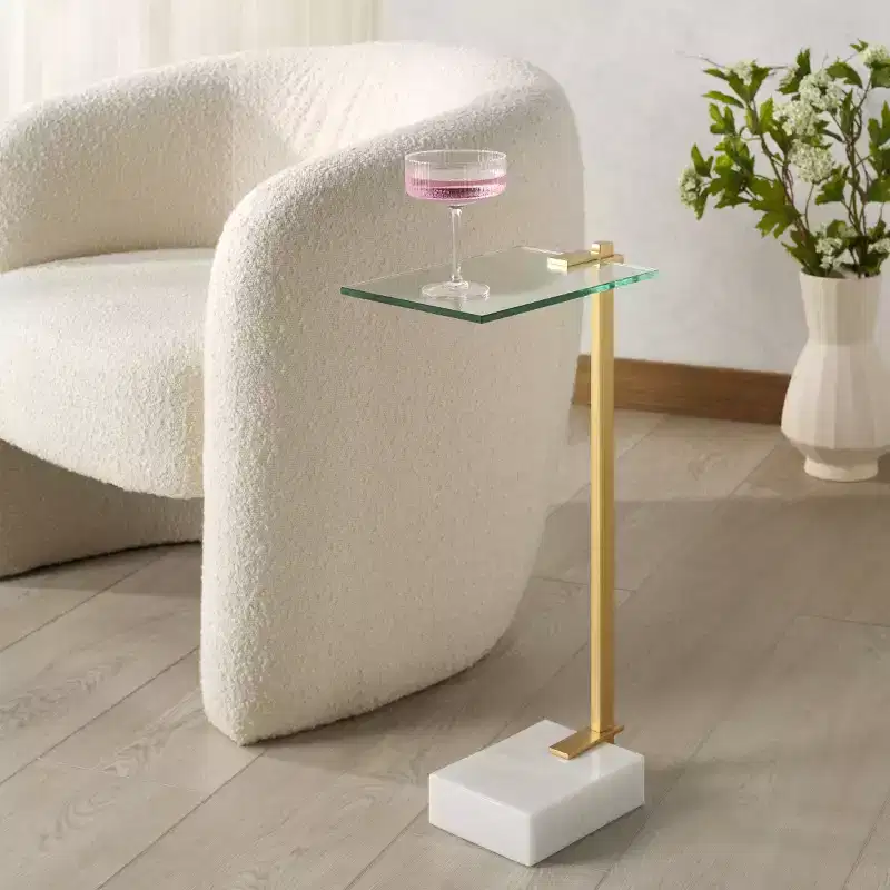 Marble Base Drink Table, White and Gold