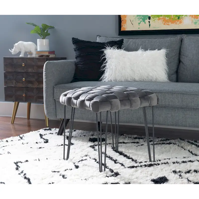Handwoven Velvet Square Ottoman | Textured Footrest & Accent Piece