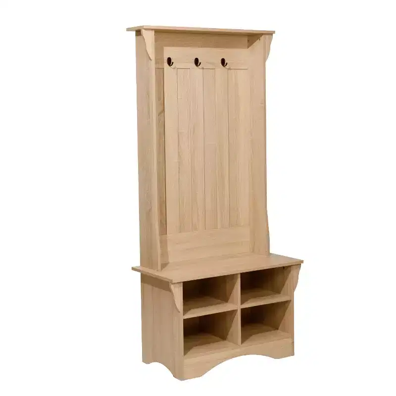 Hallway Tree with Bench Seating, 3 Single Coat Hooks and Lower Storage with Adjustable Shelves