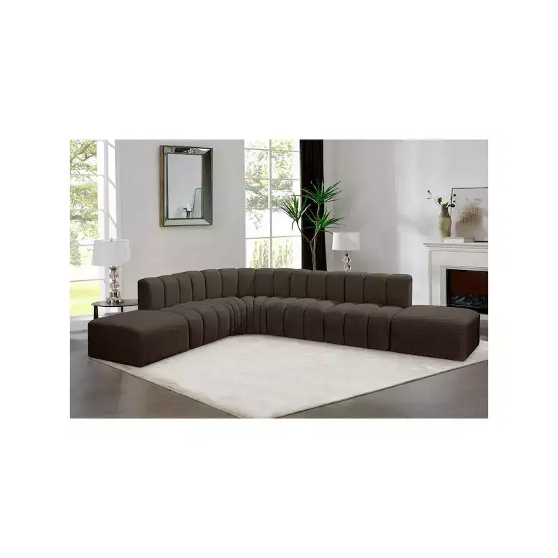 Meridian Furniture,Arc Brown Boucle Fabric Modular Sofa