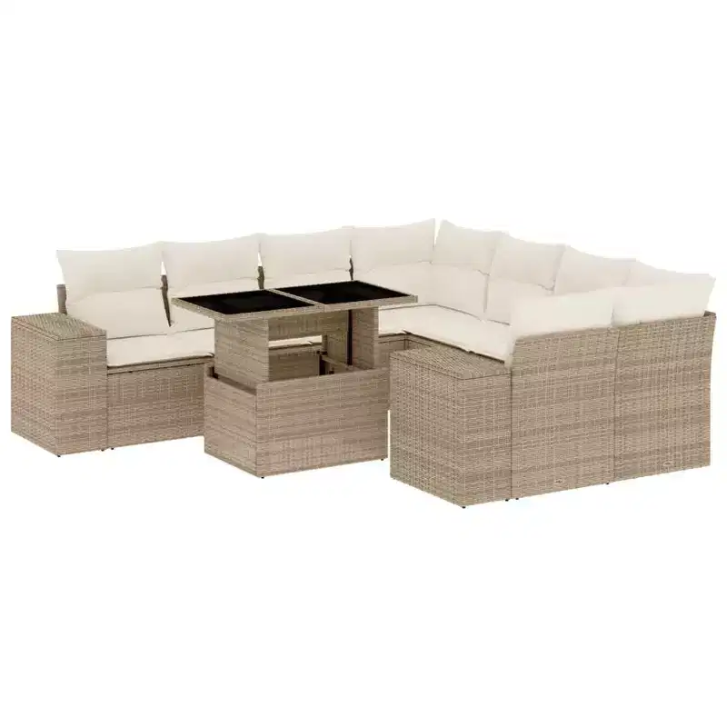 vidaXL Patio Sofa Set with Cushions Outdoor Furniture 9 Piece Poly Rattan