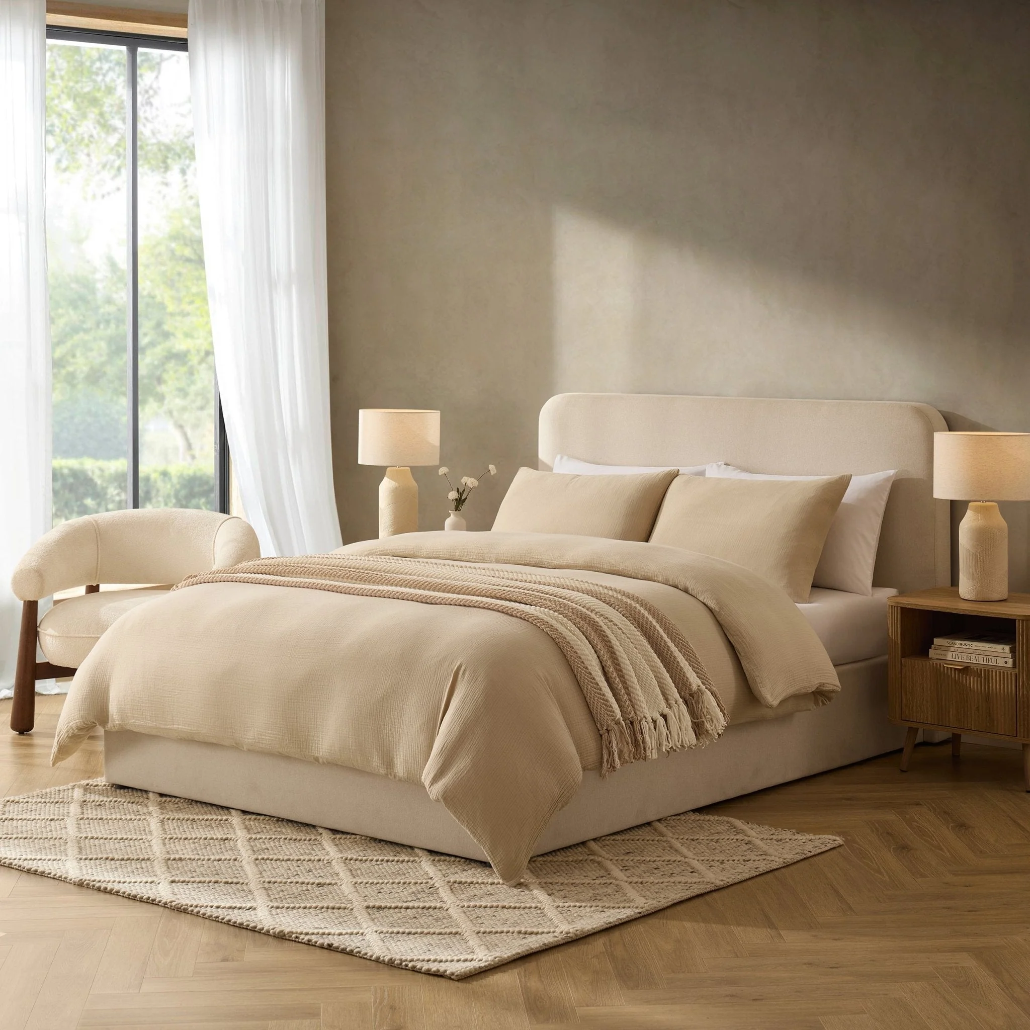 Storage Bed - Cream Linen