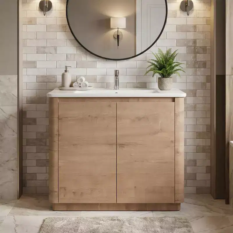JVNOXK 40 Freestanding Bathroom Vanity with White Ceramic Sink & 2 Soft-Close Doors, Plywood
