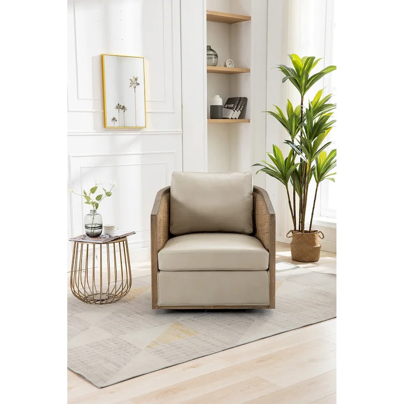Grey / Beige / Brown Swivel Barrel Chair, Single Accent Seat, 360° Rotation