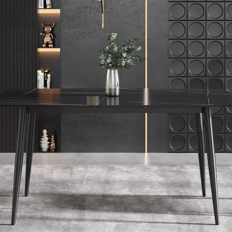 63-Inch Dining Table with Sintered Stone Tabletop and Metal Base