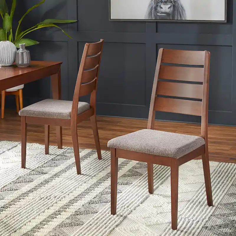 Upholstered Dining Chair Set of 2, Dark Grey Fabric, Modern Style