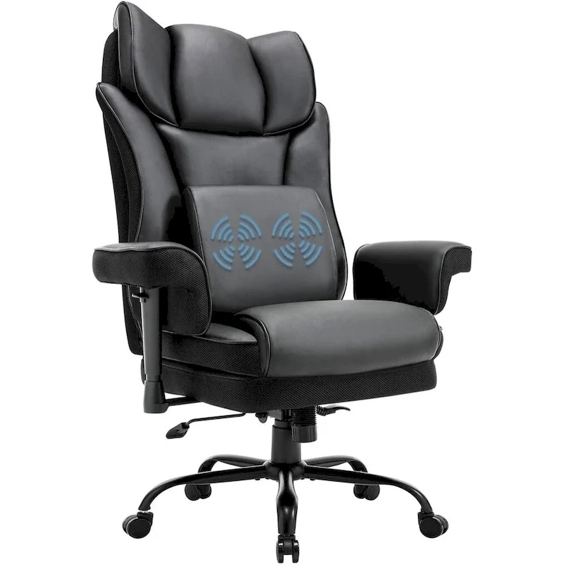 Rocking Desk Chair Ergonomic Executive Office Chair with Adjustable Padded Armrest and Massage Lumbar Support