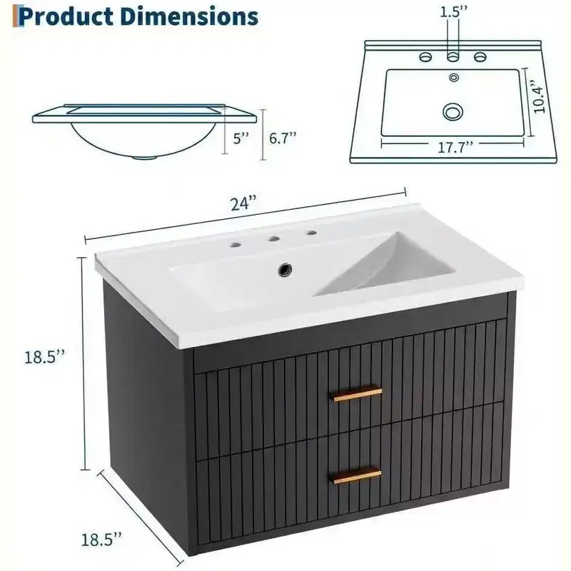 24 Floating Wall-Mounted Bathroom Vanity with Sink Combo, 2 Drawers & Storage Cabinet for Bathroom