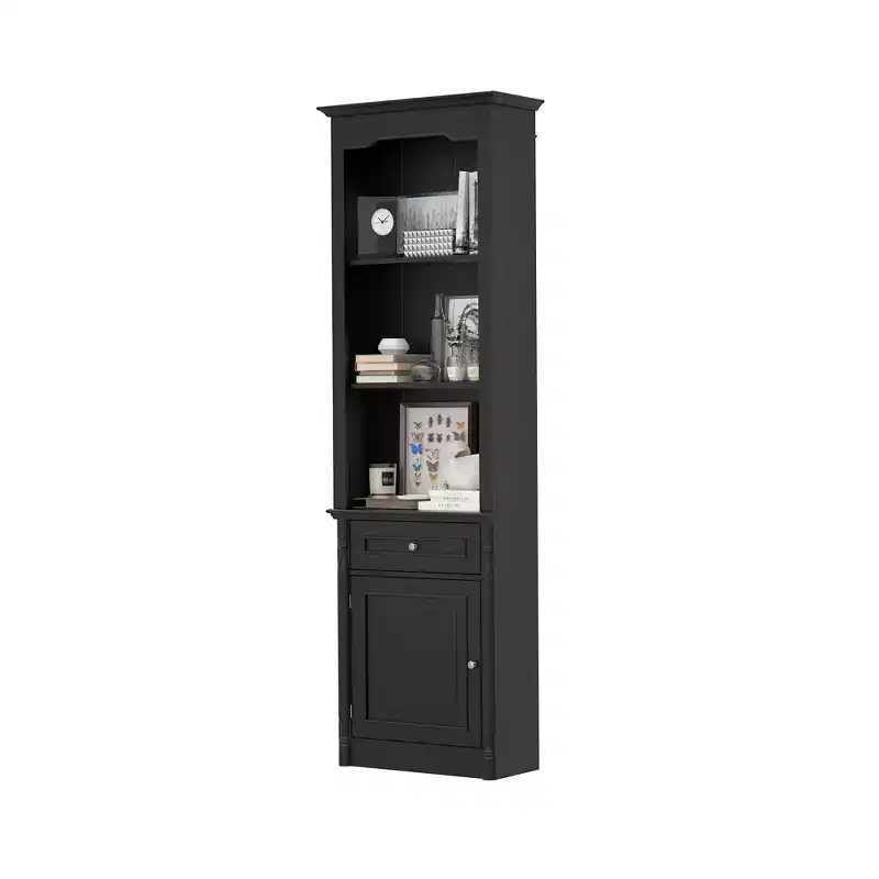 Famapy Stylish 82.3 Tall Storage Cabinet Set 2 Fireplace Side Display Cabinets Bookshelf Hutch with Open Shelves & Drawer for Living Room