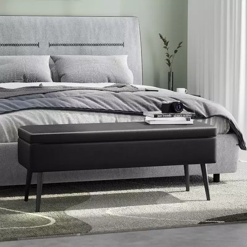 47.8 Storage Ottoman Bench with Leather Upholstery, Sturdy Hinges, Footrest Seat for Bedroom or Entryway