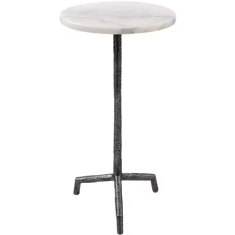 Uttermost Puritan 12W Aged Black Iron White Marble Round Drink Table