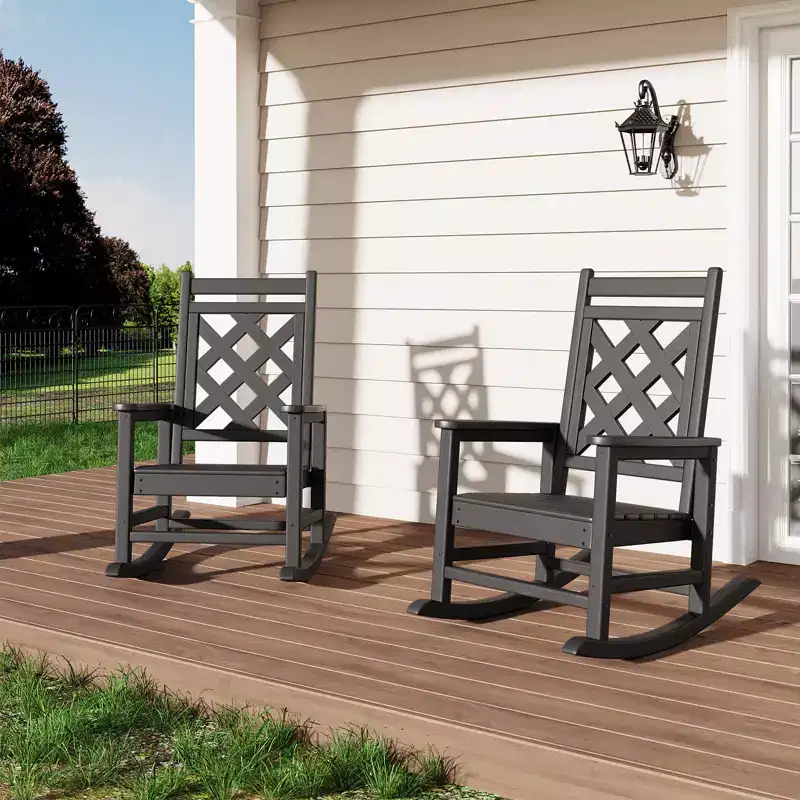6 Pack Rocking Chair , Patio Rocking Chair Porch Rocker with Wood Texture & 380 LBS Support