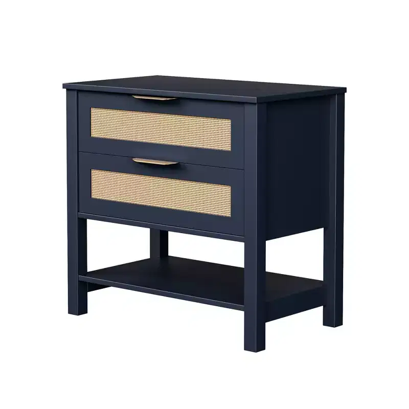 Rattan 2 Drawer Nightstand for Bedroom and Living Room