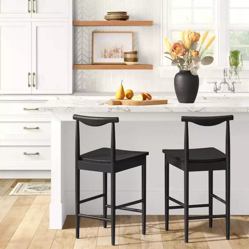 23.94 Biscoe Wood Counter Height Barstool with Footrest Black - Threshold™