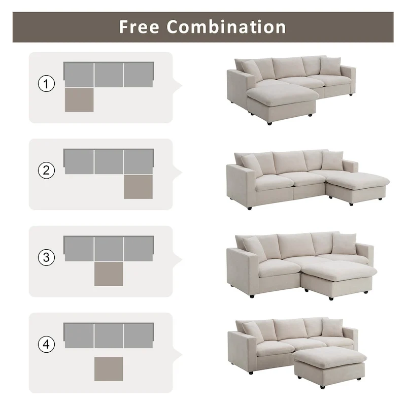 100.4 L-Shaped Polyester Sectional Sofa with 4-Seat Convertible Couch and Ottoman & Pocket Spring Cushions (300lb Capacity)