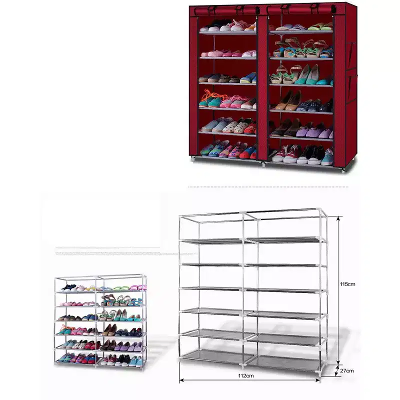 6-Row 2-Line 12 Lattices Non-woven Fabric Shoe Rack Coffee