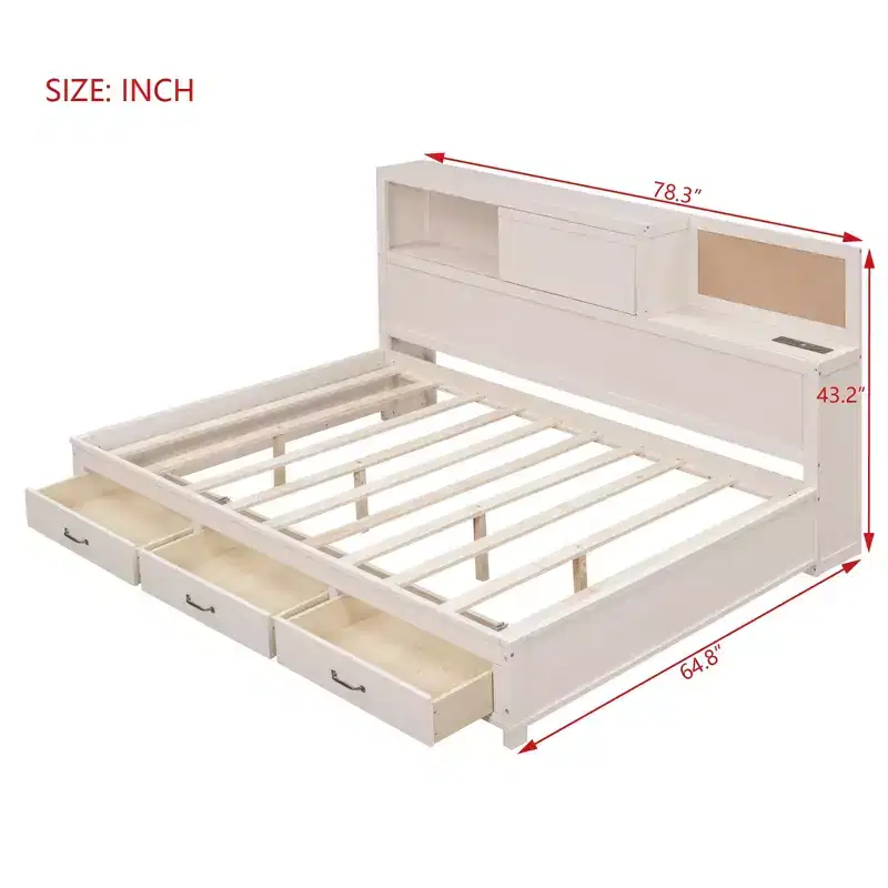 Luxystar Full Size Wood Daybed with 3 Drawers, Shelf and Outlets