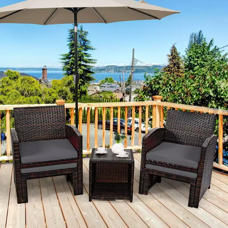 Costway 5PCS Patio Rattan Wicker Furniture Set Sofa Ottoman W/ Cushions