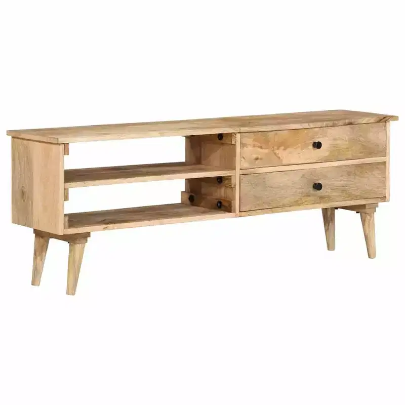 vidaXL Solid Mango Wood TV Cabinet - Rustic Farmhouse Style Entertainment Center with Drawers and Compartments - 55.1x11.8x19.7 Brown TV Stand