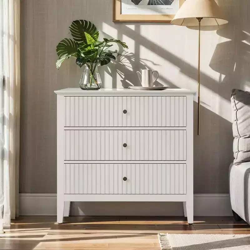 Fluted 3 or 5 Drawer Dresser, Tall Striped Chest with Silent Slides for Bedroom, Living Room, Hallway & Entryway