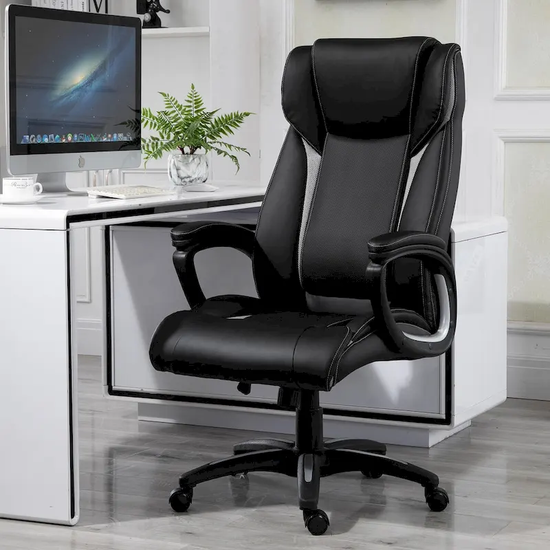 Ergonomic Office Chair Adjustable Height PU Leather Rocker 360° Swivel Home Task Seat, Black